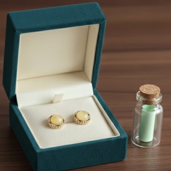 925 Sterling Silver 14k Vermeil Gold Milky Natural Amber +cz Gemstone Studs - Picture 2 of 2